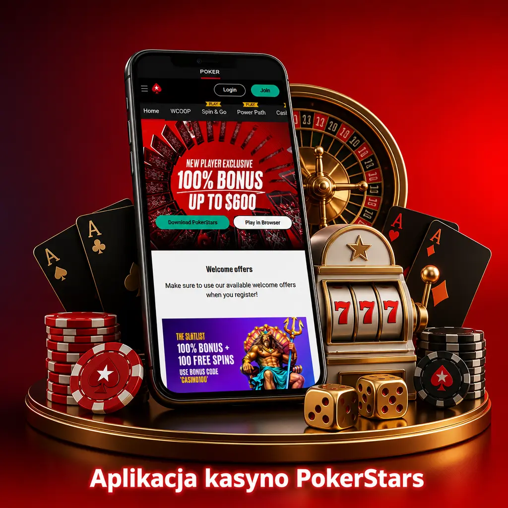 Aplikacja kasyno PokerStars z automatami, grami stołowymi i kasynem na żywo z krupierami dostępnym całą dobę